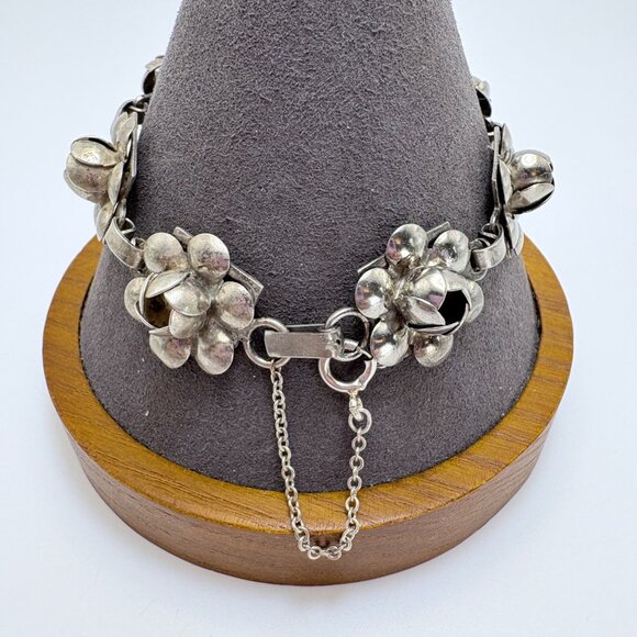 VTG Sterling Silver 925 Puffed Flower Design Link Bracelet Size 7.5" Length - Picture 1 of 11